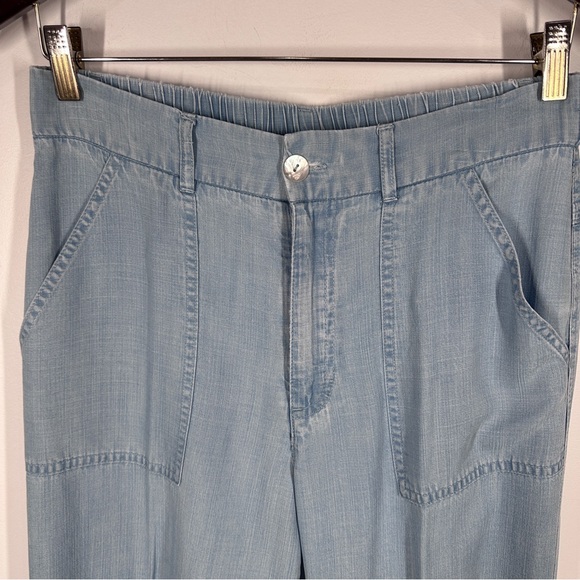Soft Surroundings Blue Lyocell Chambray Pants Wide Straight Leg Small - Picture 2 of 7